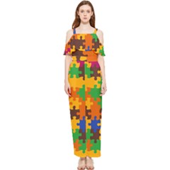 Retro Colors Puzzle Pieces                                                                       Draped Sleeveless Chiffon Jumpsuit by LalyLauraFLM