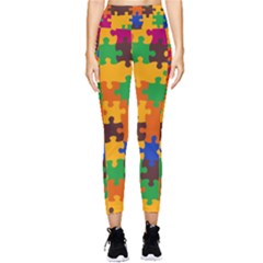 Retro Colors Puzzle Pieces                                                              Pocket Leggings by LalyLauraFLM