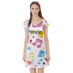 Love Cute Cartoon Seamless Shading Short Sleeve Skater Dress