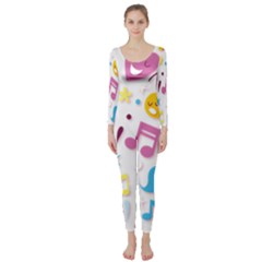 Love Cute Cartoon Seamless Shading Long Sleeve Catsuit