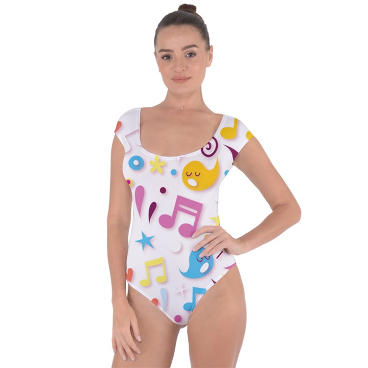 Love Cute Cartoon Seamless Shading Short Sleeve Leotard 