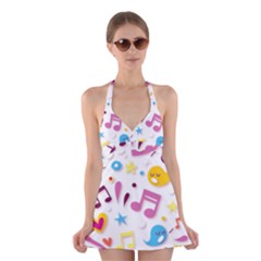 Love Cute Cartoon Seamless Shading Halter Dress Swimsuit 