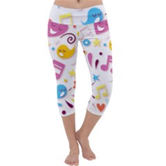 Love Cute Cartoon Seamless Shading Capri Yoga Leggings