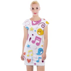 Love Cute Cartoon Seamless Shading Cap Sleeve Bodycon Dress