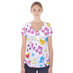 Love Cute Cartoon Seamless Shading Short Sleeve Front Detail Top