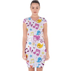 Love Cute Cartoon Seamless Shading Capsleeve Drawstring Dress 