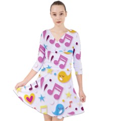 Love Cute Cartoon Seamless Shading Quarter Sleeve Front Wrap Dress