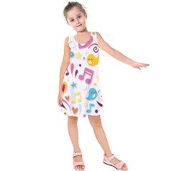 Love Cute Cartoon Seamless Shading Kids  Sleeveless Dress