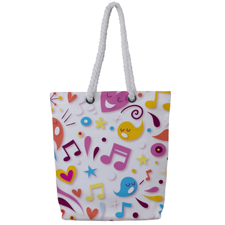 Love Cute Cartoon Seamless Shading Full Print Rope Handle Tote (Small)