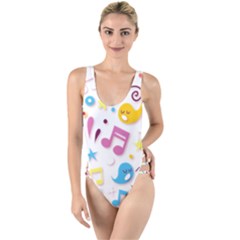 Love Cute Cartoon Seamless Shading High Leg Strappy Swimsuit by Jancukart