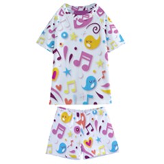 Love Cute Cartoon Seamless Shading Kids  Swim Tee And Shorts Set