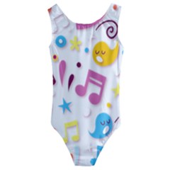 Love Cute Cartoon Seamless Shading Kids  Cut-out Back One Piece Swimsuit