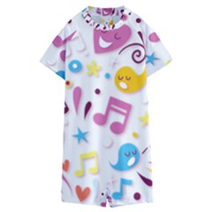 Love Cute Cartoon Seamless Shading Kids  Boyleg Half Suit Swimwear