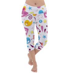 Love Cute Cartoon Seamless Shading Lightweight Velour Capri Yoga Leggings