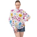 Love Cute Cartoon Seamless Shading High Neck Long Sleeve Chiffon Top View1