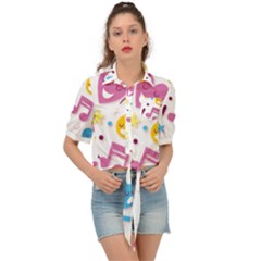 Love Cute Cartoon Seamless Shading Tie Front Shirt 