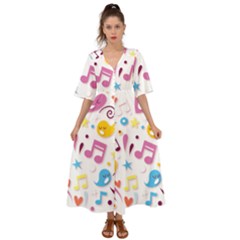 Love Cute Cartoon Seamless Shading Kimono Sleeve Boho Dress by Jancukart