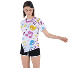 Love Cute Cartoon Seamless Shading Asymmetrical Short Sleeve Sports Tee