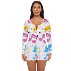 Love Cute Cartoon Seamless Shading Long Sleeve Boyleg Swimsuit