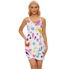 Love Cute Cartoon Seamless Shading Wrap Tie Front Dress