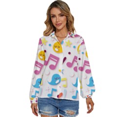 Love Cute Cartoon Seamless Shading Women s Long Sleeve Button Down Shirt