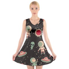 Space Pattern Cartoon V-neck Sleeveless Dress