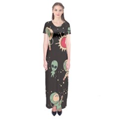 Space Pattern Cartoon Short Sleeve Maxi Dress