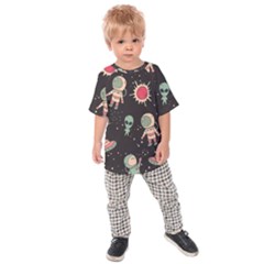 Space Pattern Cartoon Kids  Raglan Tee