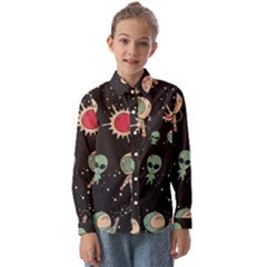 Space Pattern Cartoon Kids  Long Sleeve Shirt by Jancukart