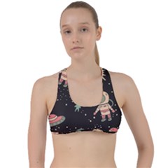 Space Pattern Cartoon Criss Cross Racerback Sports Bra by Jancukart