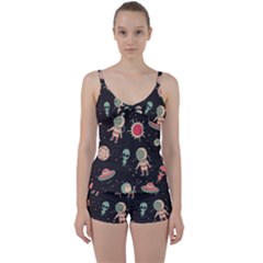 Space Pattern Cartoon Tie Front Two Piece Tankini