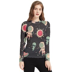 Space Pattern Cartoon Women s Long Sleeve Rash Guard