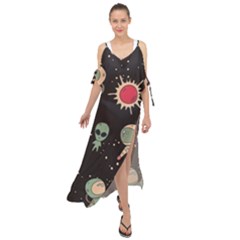 Space Pattern Cartoon Maxi Chiffon Cover Up Dress