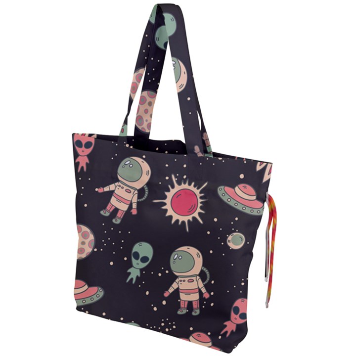 Space Pattern Cartoon Drawstring Tote Bag