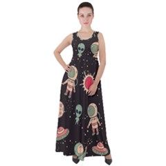 Space Pattern Cartoon Empire Waist Velour Maxi Dress