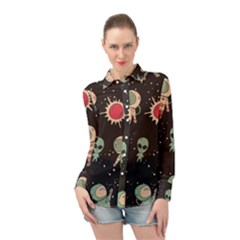 Space Pattern Cartoon Long Sleeve Chiffon Shirt