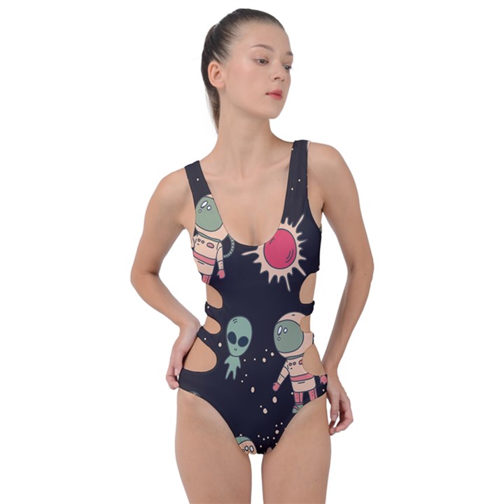 Space Pattern Cartoon Side Cut Out Swimsuit