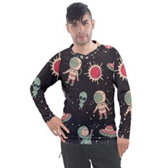 Space Pattern Cartoon Men s Pique Long Sleeve Tee