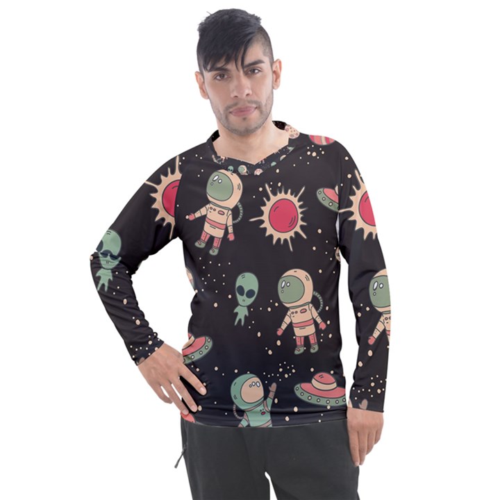 Space Pattern Cartoon Men s Pique Long Sleeve Tee