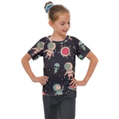 Space Pattern Cartoon Kids  Mesh Piece Tee