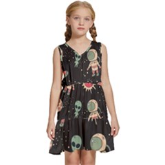 Space Pattern Cartoon Kids  Sleeveless Tiered Mini Dress