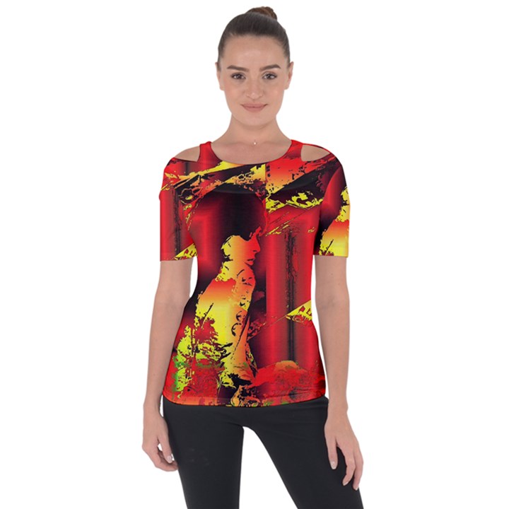 Red Light II Shoulder Cut Out Short Sleeve Top