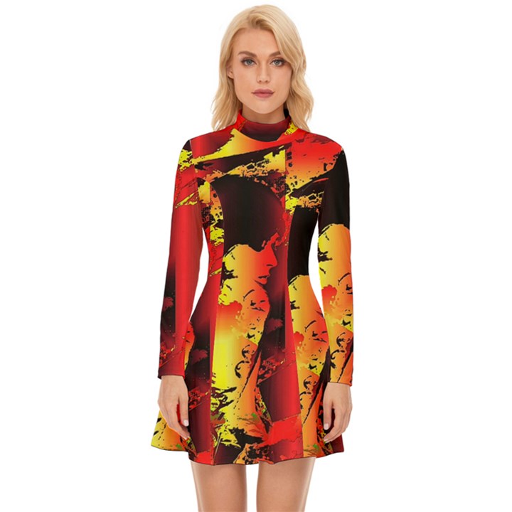 Red Light II Long Sleeve Velour Longline Dress