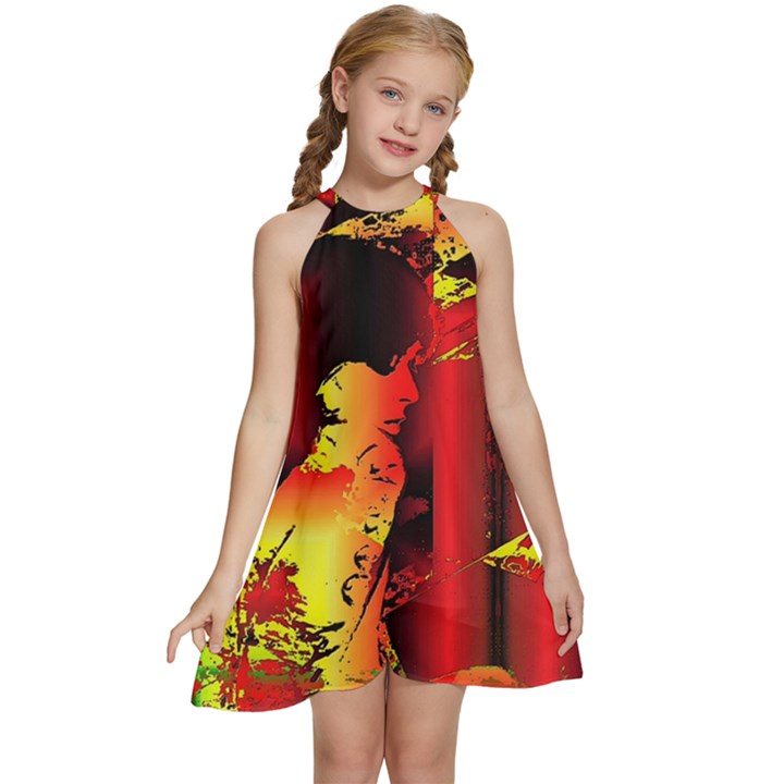 Red Light II Kids  Halter Collar Waist Tie Chiffon Dress