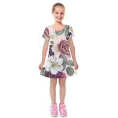 Roses Vintage Pattern Kids  Short Sleeve Velvet Dress