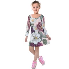 Roses Vintage Pattern Kids  Long Sleeve Velvet Dress