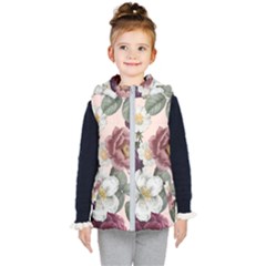 Roses Vintage Pattern Kids  Hooded Puffer Vest