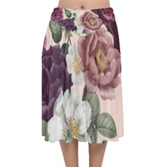 Roses Vintage Pattern Velvet Flared Midi Skirt