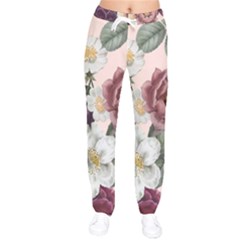 Roses Vintage Pattern Women Velvet Drawstring Pants