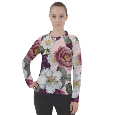 Roses Vintage Pattern Women s Pique Long Sleeve Tee by Valentinaart